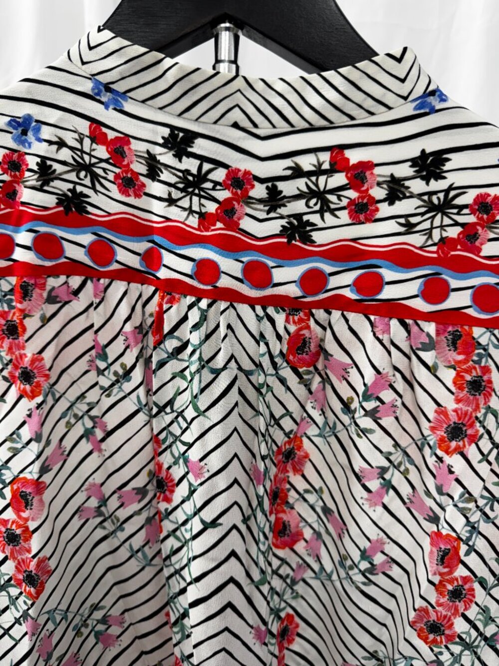 SALONI Silk Floral Button Front Knee Length Dress White, Black & Pink Sz 10 - Picture 7 of 16